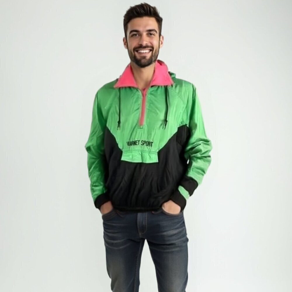 Vintage Vuarnet France Neon Colorblock Windbreaker Pullover Jacket Men’s Small